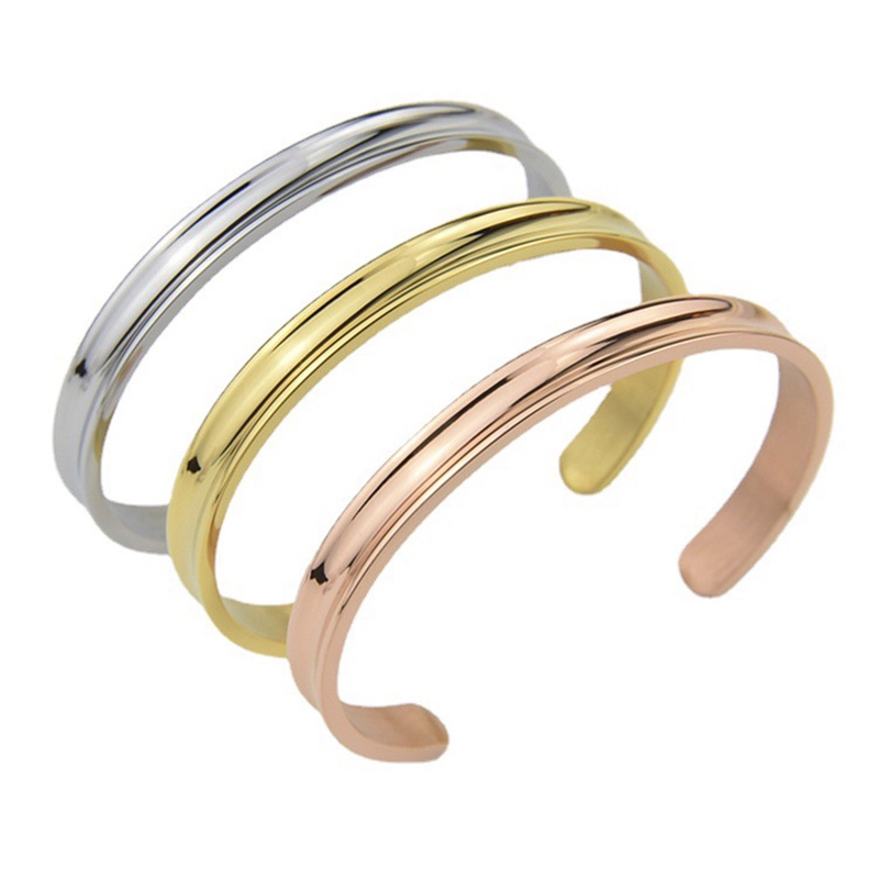 Gelang Model Terbuka Bahan Stainless Steel Gaya Simple Untuk Pria Dan Wanita