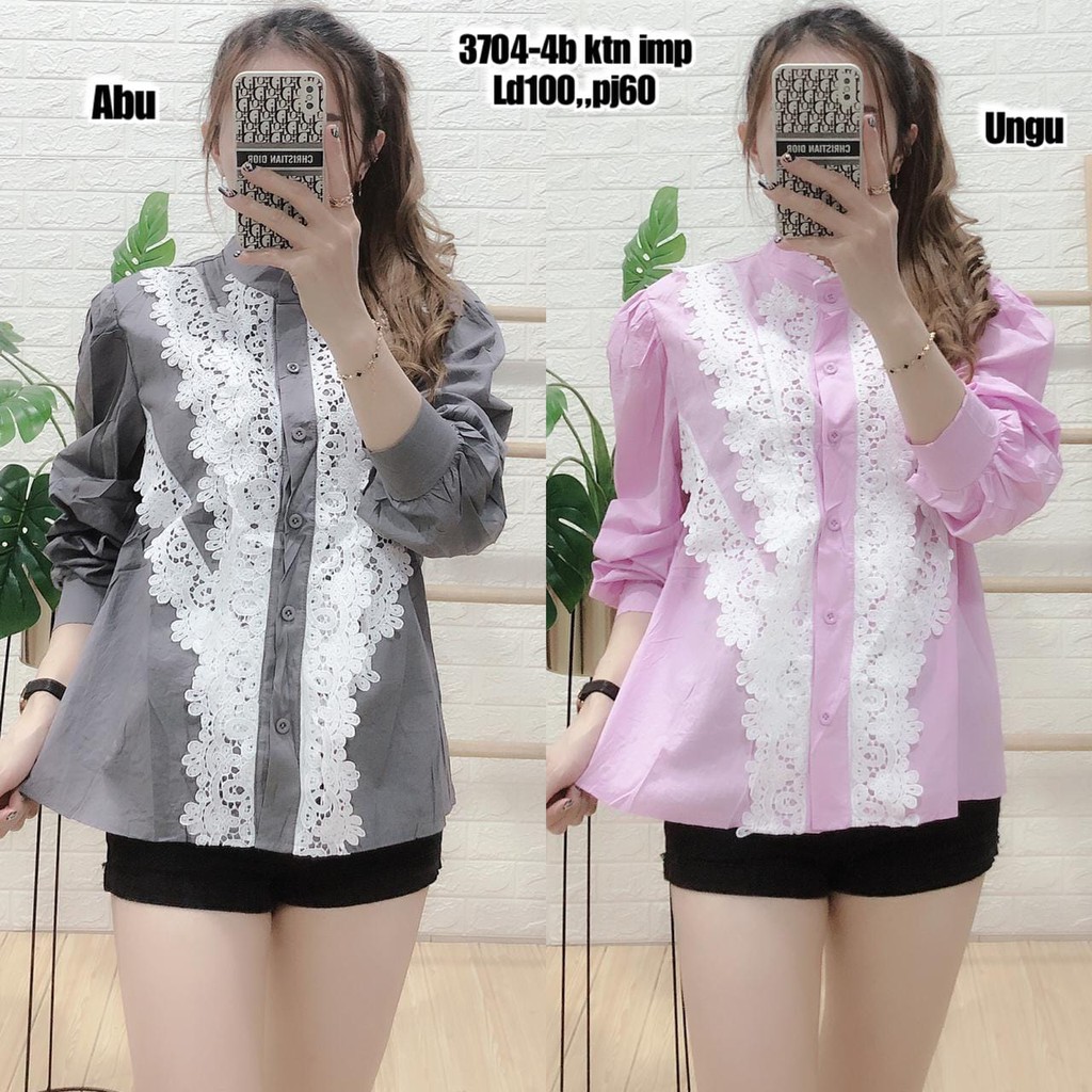 ATASAN KEMEJA WANITA IMPORT BAJU KATUN RENDA LENGAN PANJANG TERBARU KEMEJA IMPORT MURAH 3704-4