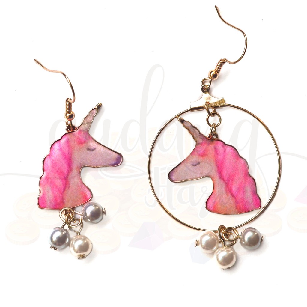 Anting Wanita Asimetris Pink Unicorn GH 203489