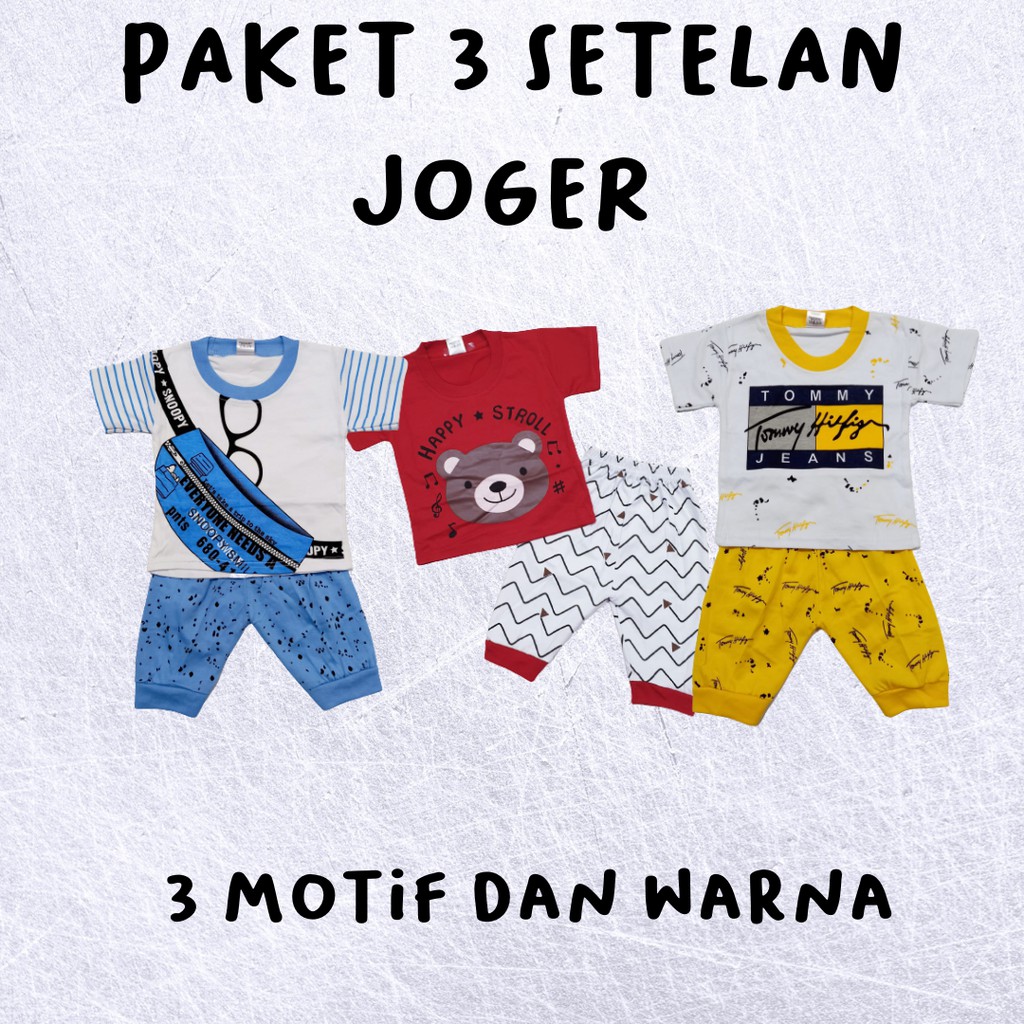 paket hemat 3 setelan anak celana joger pakaian bayi laki-laki