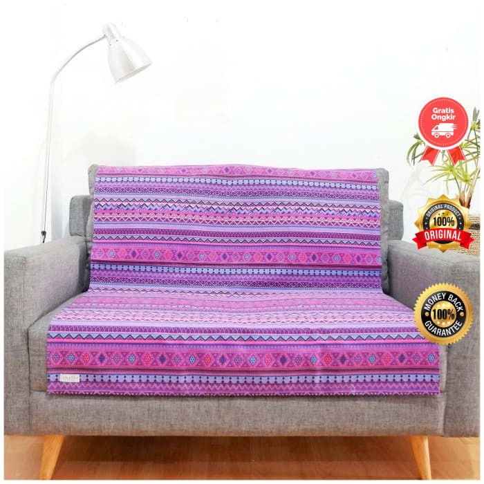 Sarung Sofa Bahan Kain Kanvas Linen Halus Anti Slip Ukuran 100x150 cm Motif Tribal Biru