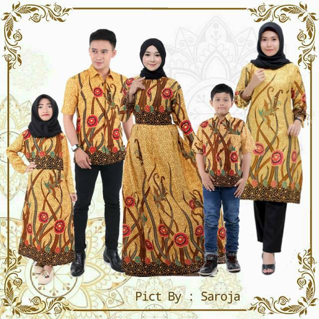 Saroja (087) Couple Keluarga Batik Gamis Batik Katun Premium Motif Ilalang Kuning