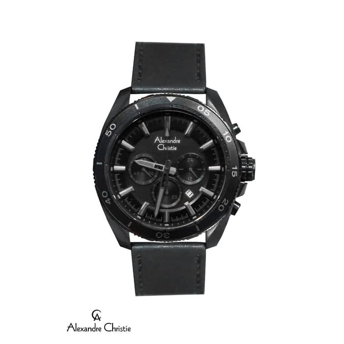 JAM TANGAN PRIA ALEXANDRE CHRISTIE AC 6472 FULL BLACK LEATHER BLACK ORIGINAL GARANSI RESMI 1 TAHUN