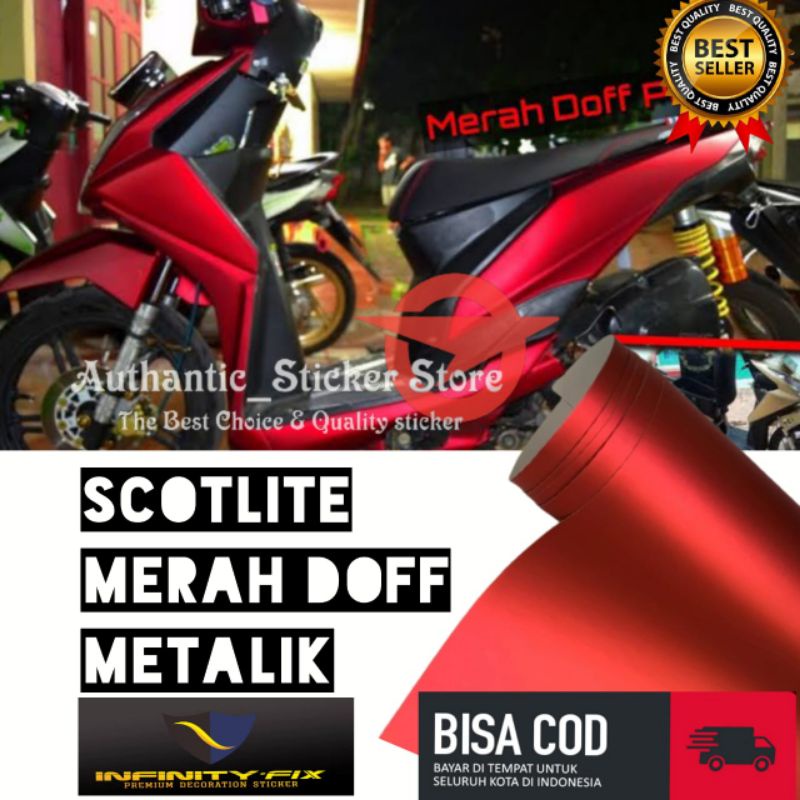 Stiker skotlet metalik krom doff merah sticker scotlite motor mettalic chrom doff merk infinity