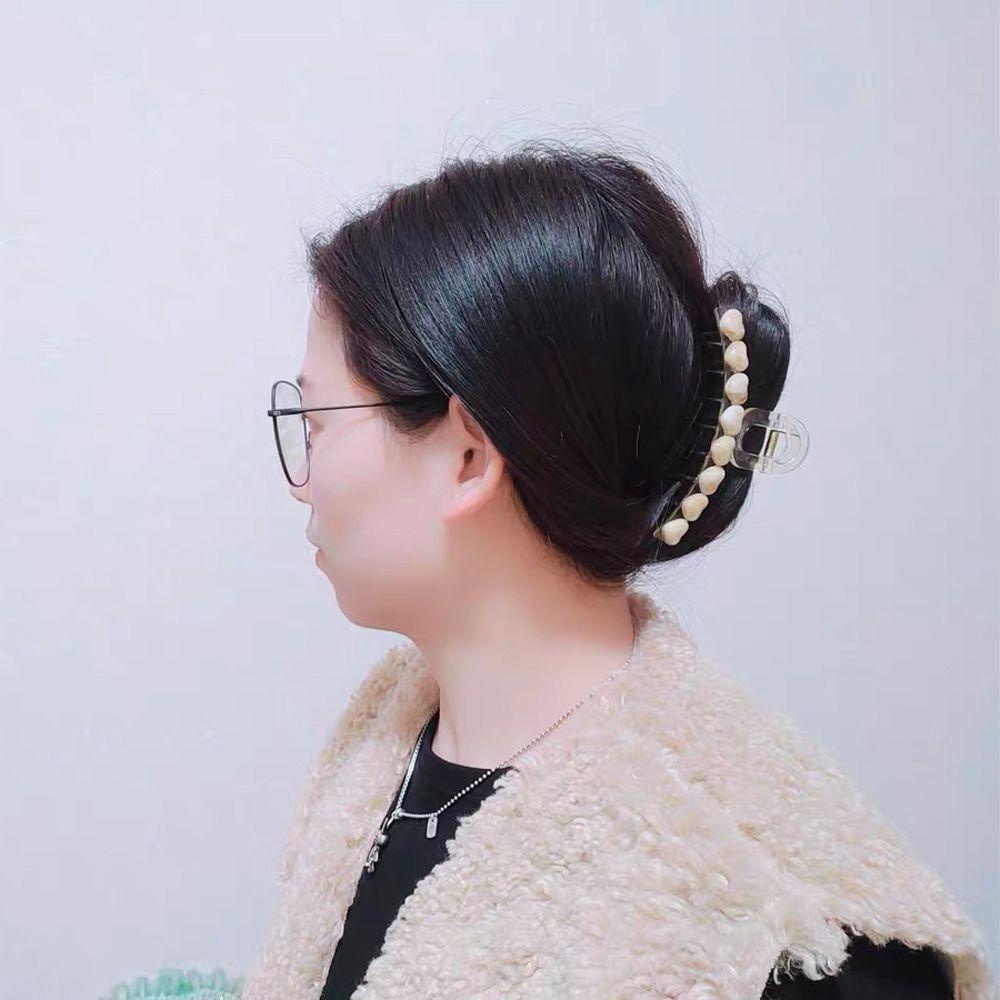 Agustina Wanita Cakar Rambut Hiasan Kepala Vintage Mutiara Hati Ukuran Besar Akrilik Korea Ponytail Holder