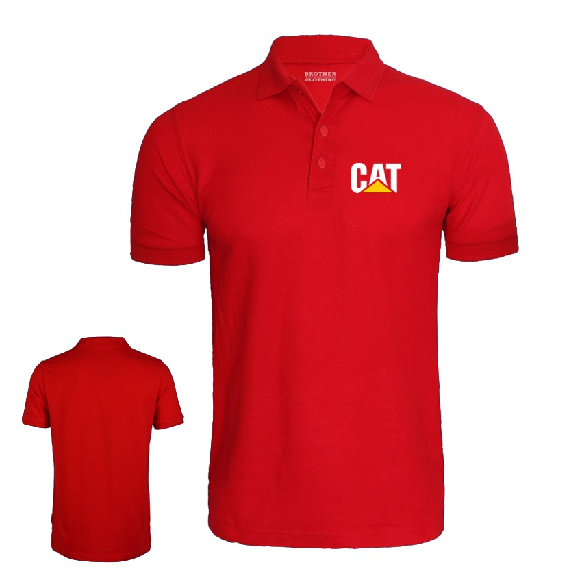 Kaos POLO Shirt Cat Logo White Yellow - Black Premium