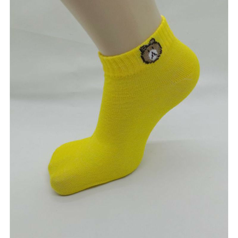 kaos kaki pendek matakaki motif beruang kaos kaki wanita dewasa motif brown/panda bahan lembut termurah-Kuning