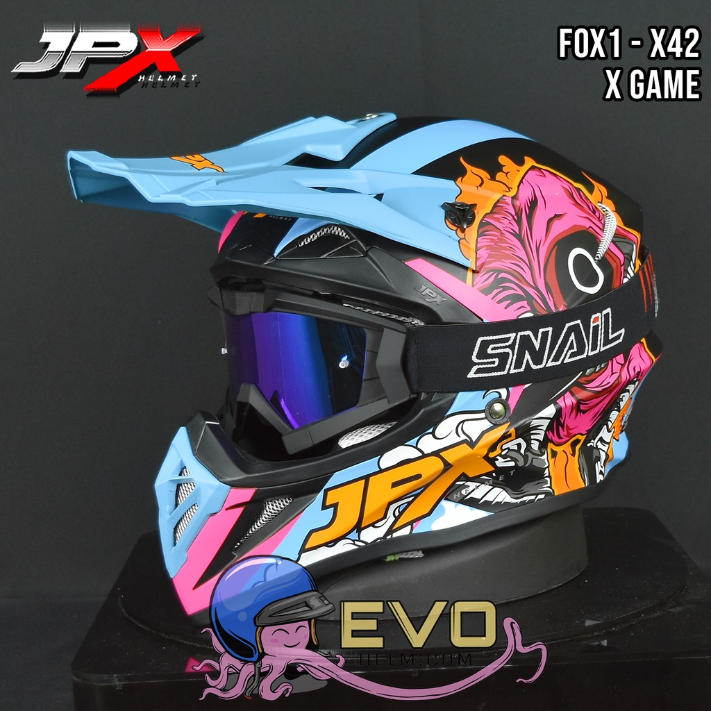 HELM JPX X42 BLACK DOFF CROSS_FOX1 + GOOGLE SNAIL (ONGKIR 2 KG) HELM JPX X42 X-GAME HELM CROSS HITAM DOFF