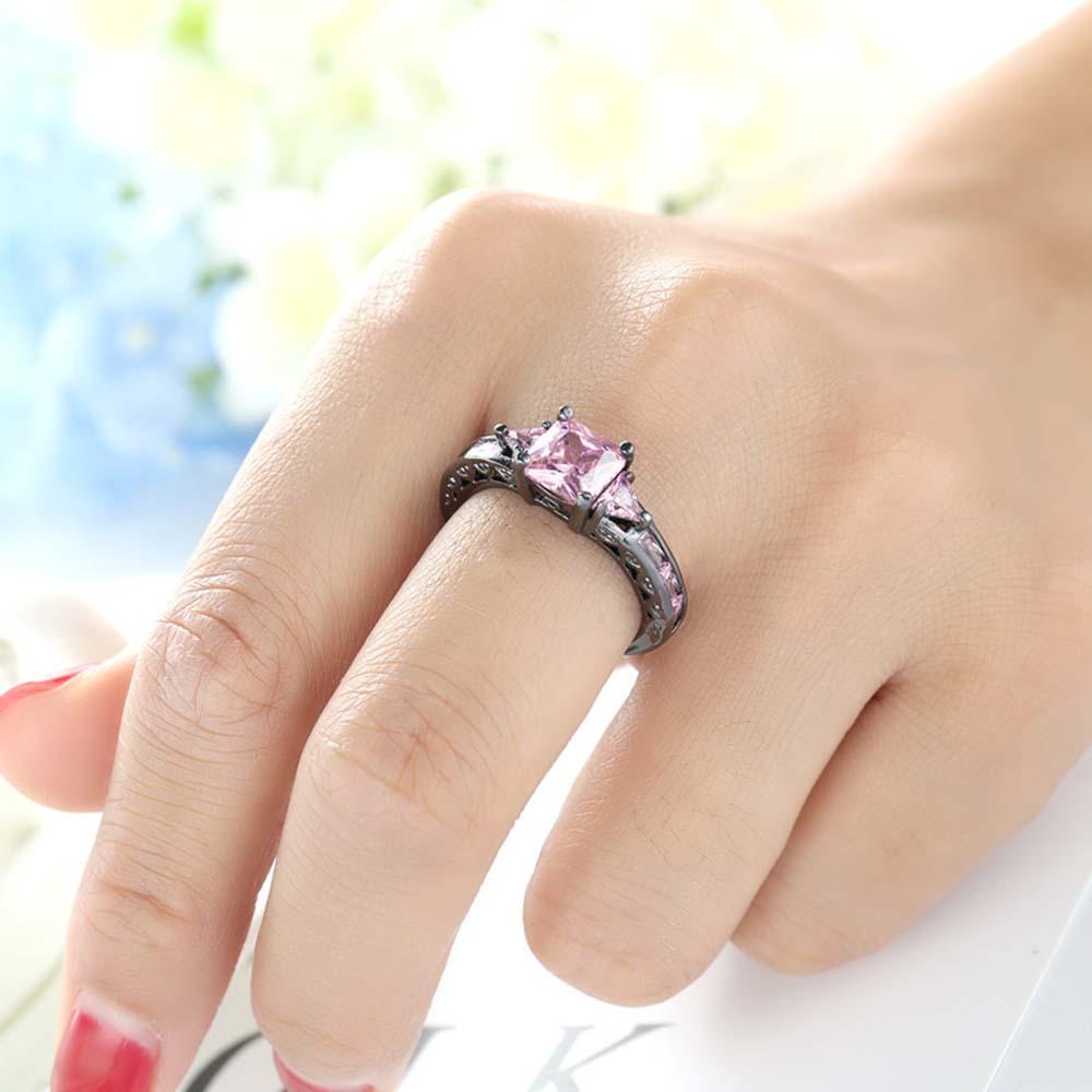 Lily Cincin Fashion Wanita Hadiah Cubic Zirconia Perhiasan Hitam Isi Emas