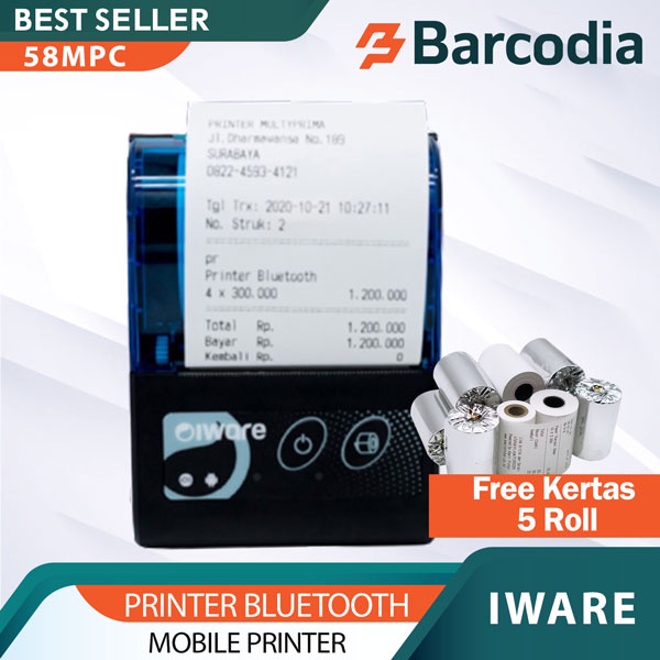 Mobile Printer Bluetooth - Mini Printer HP Android - Iware MP58MPC free 5 roll kertas