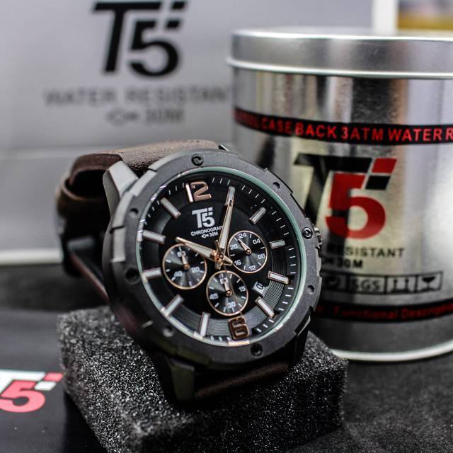 Jam T5 H 3487 original leather chronograph bergaransi free box