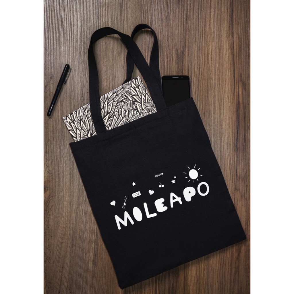 Totebag / Stringbag Motif Tulisan Mileapo bahan drill hitam Raikantopeni Thailand merchandise thai actor Kinnporsche series