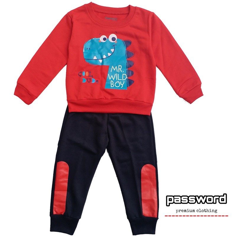 HappyOliver PASSWORD WILD DINO Setelan Sweater 1 - 7 Tahun Baju Anak BerKualitas