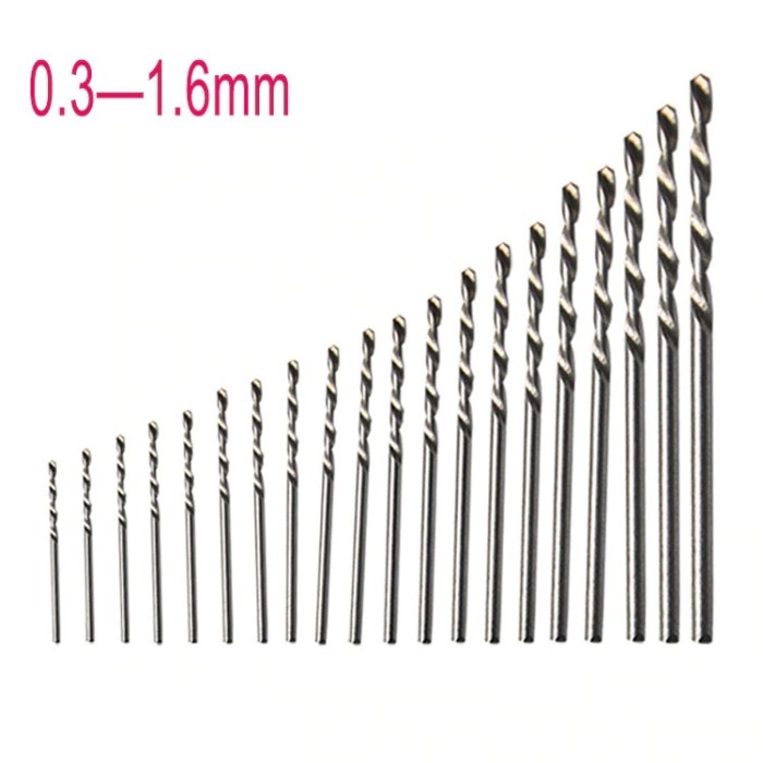 Paket Mata Bor Kayu PCB Besi HSS Twist Drill Bit 0.3 sd 1.6mm 20 PCS