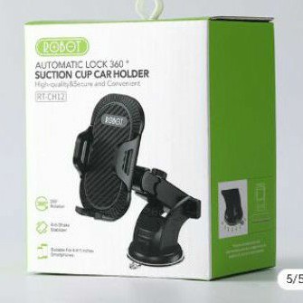 CAR holder mobil hp robot rt-Ch12 RTCH12 suction cup automatic lock 360° car holder HALTER BISA DI DASHBOARD black MURAH