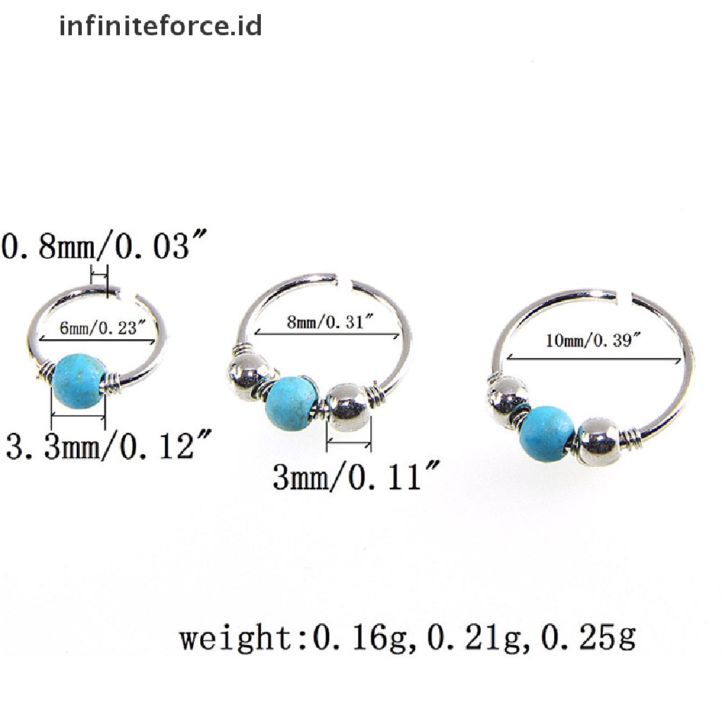 Cincin Tindik Tubuh Hidung Bahan Stainless Steel Warna Turquoise