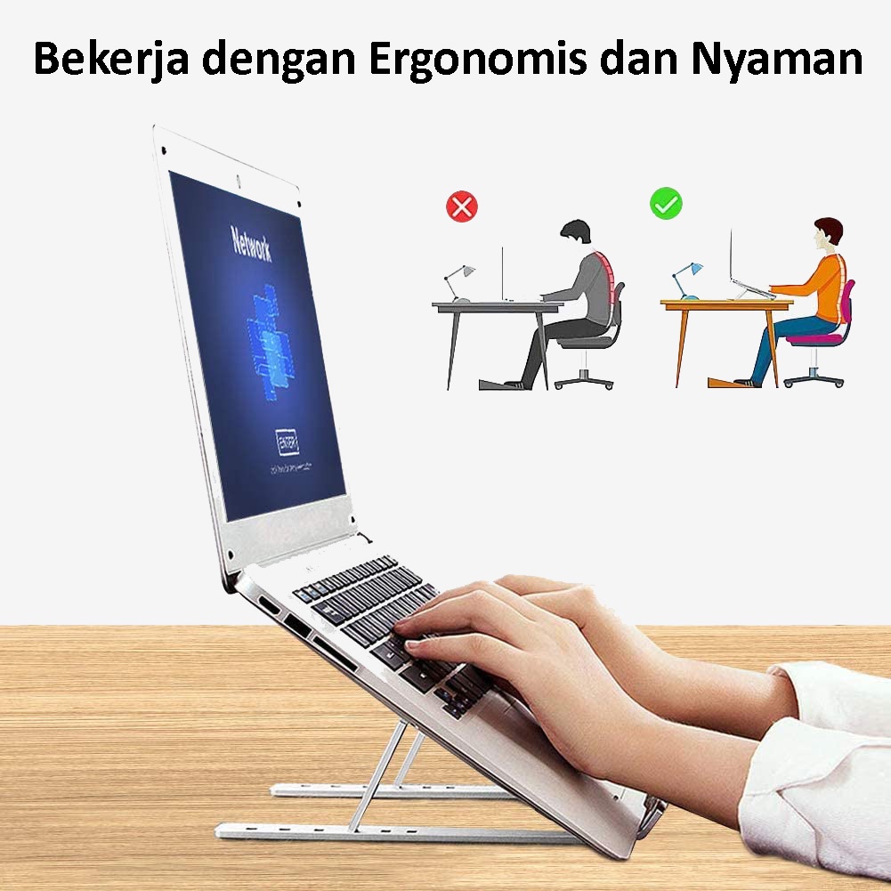 Laptop STAND HOLDER Dudukan Laptop Alumunium Foldable Macbook Ipad Asus Lenovo Acer