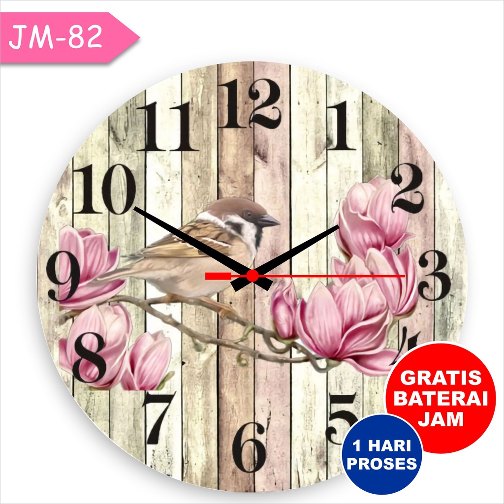 Jam Dinding Unik Murah Motif Bunga Burung Vintage Fintage Klasik Lucu Spesial Kaca Cantik Lucu Menar