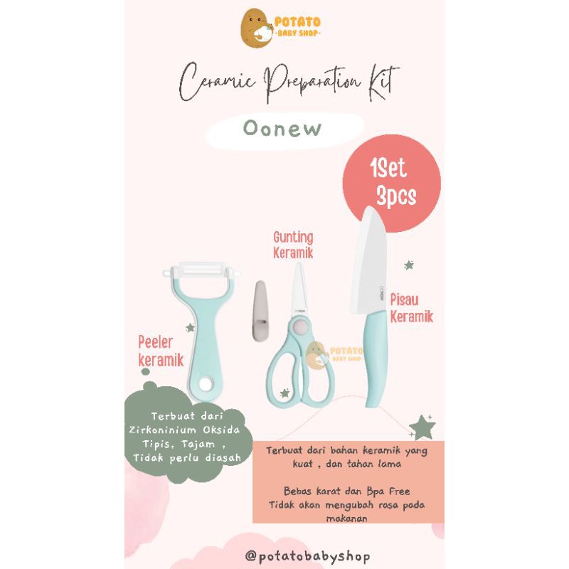 Oonew Ceramic Food Preparation Set / Gunting Pisau Peeler Keramik