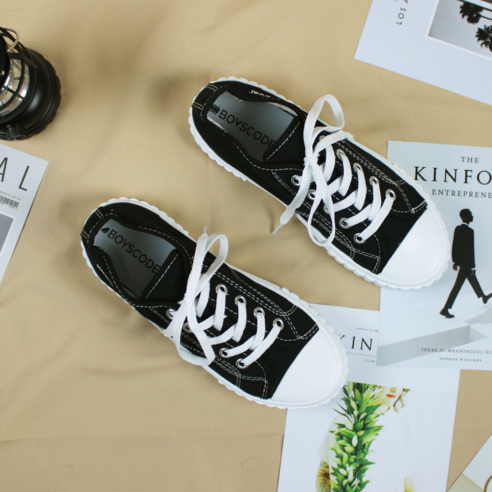 Sepatu Sneakers Korean Style Boyscode Why Bear Pendek Hitam Abu / Sepatu Korea Kanvas Beruang Black Grey