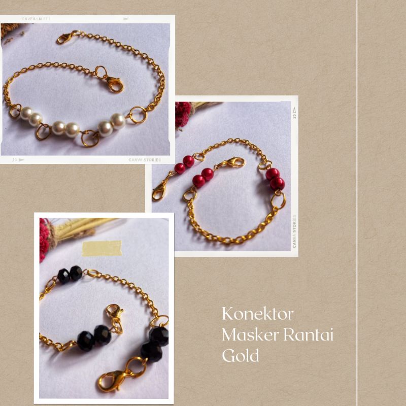 [BISA COD] Konektor Masker Tali Sambung Masker Pengikat Masker Rantai Masker Gold Mutiara Crystal