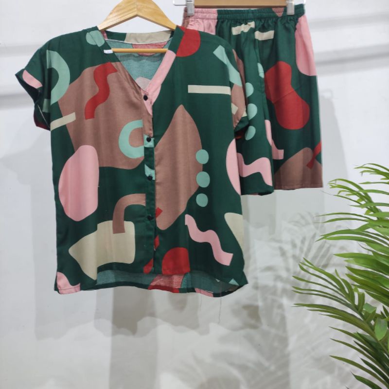 PIYAMA PENDEK RAYON | PIYAMA KANCING | BAJU RUMAHAN MURAH-TB R