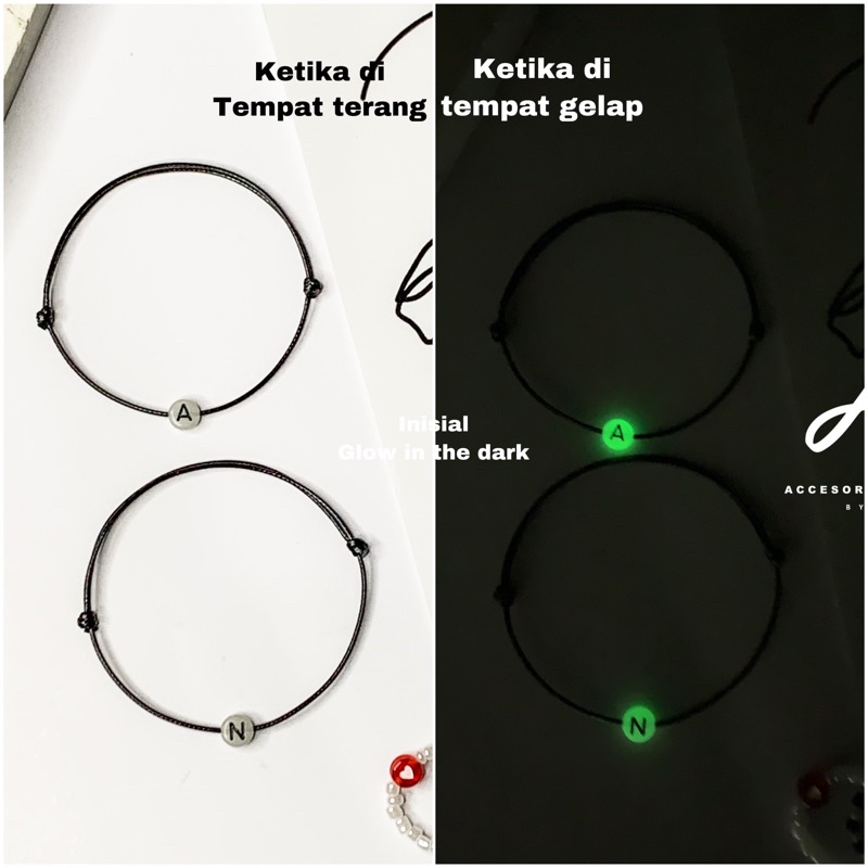 [ GELANG INISIAl ] GLOW IN THE DARK | gelang glow in the dark | gelang aesthetic | glow in the dark | gelang | gelang tangan wanita | kado | gelang tangan pria