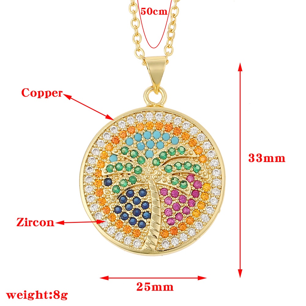 Ins gaya dingin tembaga berlapis emas ornamen kompas kelapa warna zircon kalung aksesoris