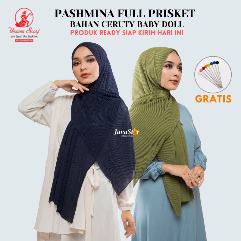 COD Pashmina Plisket lidi Full ceruty baby doll kerudung hijab prisket tanpa garis tengah Umama