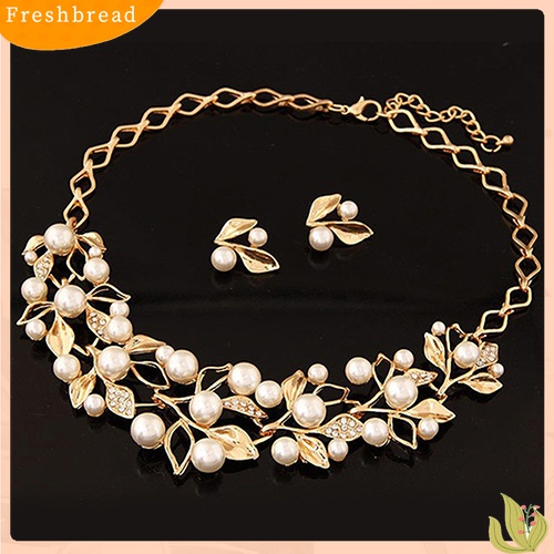 Fresh| Set Kalung Chokeranting Tusuk Desain Daun Hias Mutiara Imitasi Untuk Pengantin Wanita