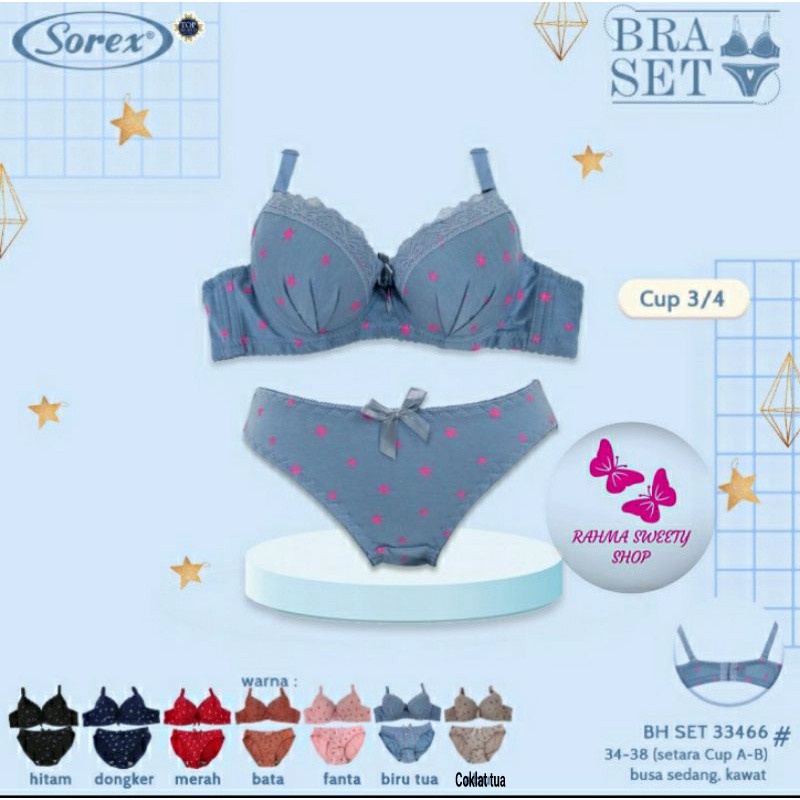 (Set Bra) Bh Bra Set Sorex 33466 / 34098 (Cup Sedang) Motif | Busa Sedang Pakai Kawat |kcx