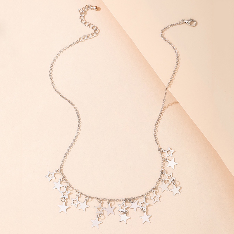 Kalung Rantai Dengan Liontin Bintang Hollow Out Warna Silver Untuk Wanita