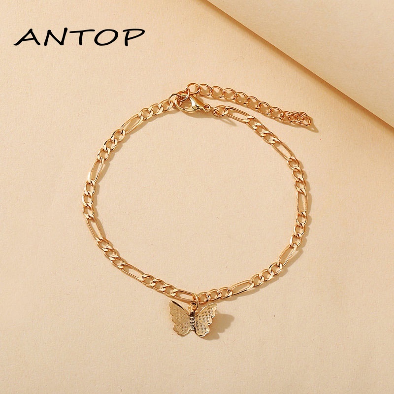 Gelang Kaki Multilayer Gaya Retro Aksen Kupu-Kupu Warna Gold Untuk ANTOP