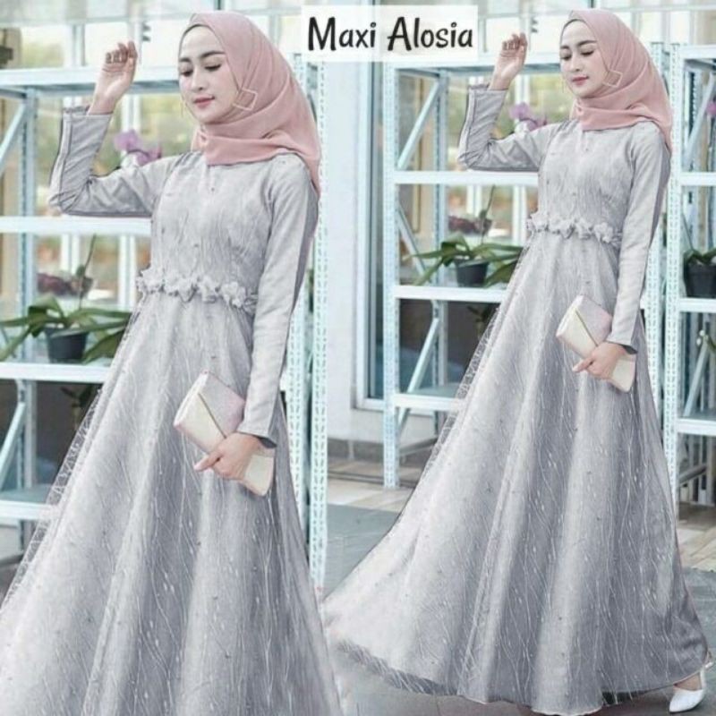 MAXI ALOSIA DRESS GAMIS BRUKAT TULANG GLITTER KOMBI BALOTELI FIT L