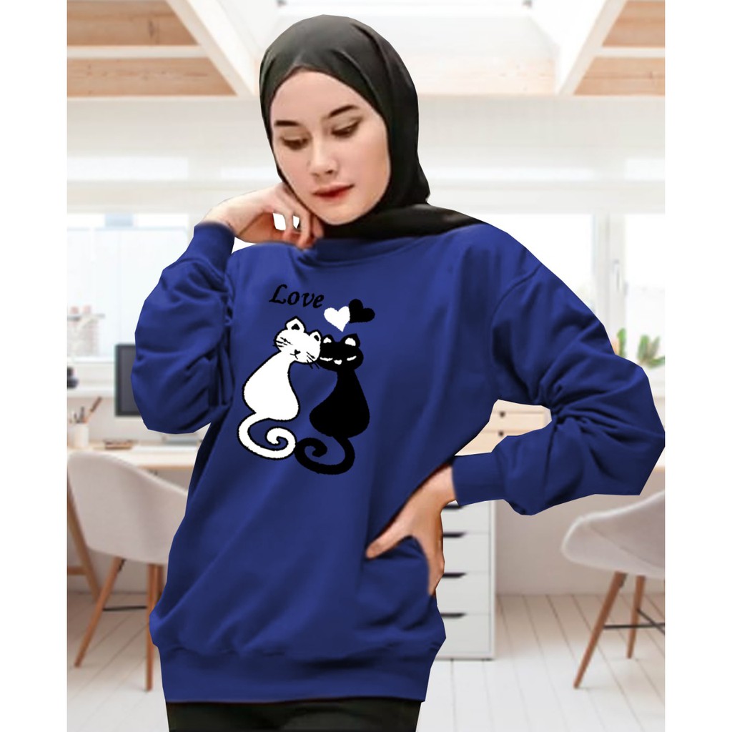 Kaos Lengan Panjang meow 2 / Kaos Sweatshirt / Atasan Wanita / Atasan Wanita Lengan Panjang