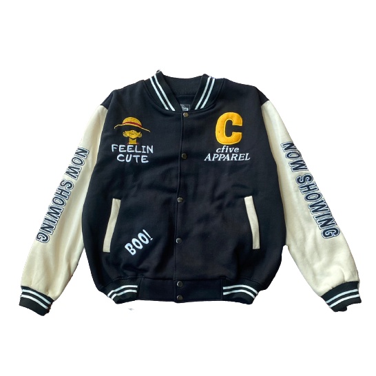 Suke Jacket Varsity Baseball Pria Vintage Hustle Bordir Black