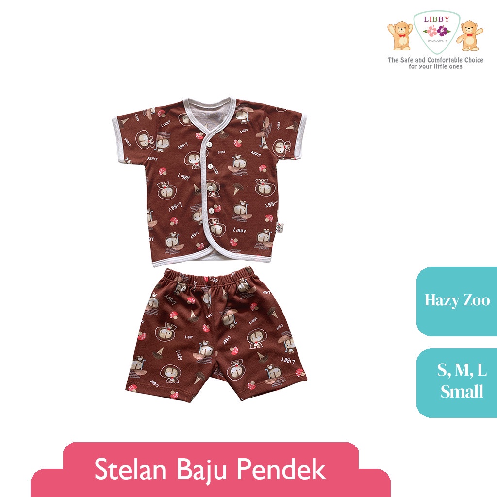 LIBBY Stelan Baju Pendek Anak Kecil Motif Hazy Zoo (1stel)
