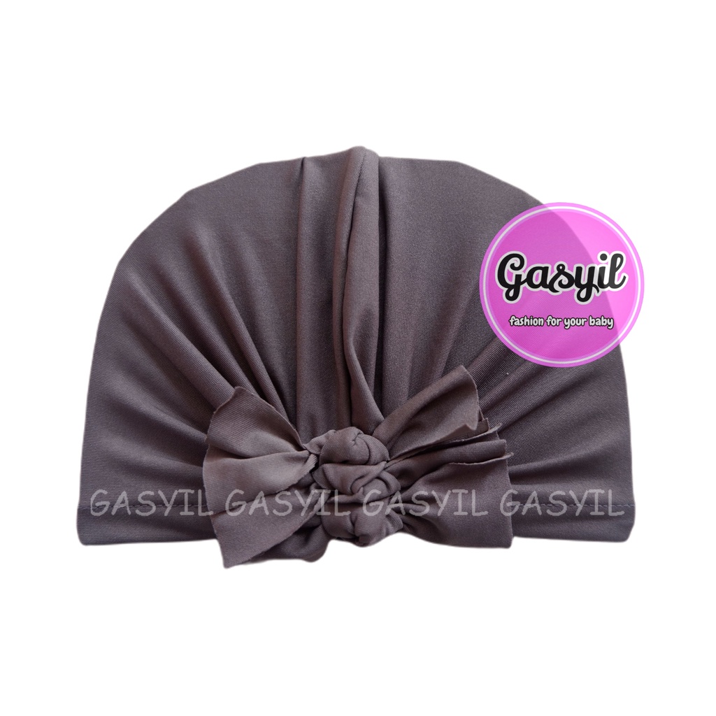 GASYIL Turban Bayi Ikat 3 / ciput baby non anting / topi anak perempuan-Abu tua