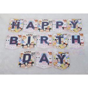 Banner Tsum Tsum   Bunting Flag Happy Birthday Karakter Kartun Anak   Dekorasi ulang tahun