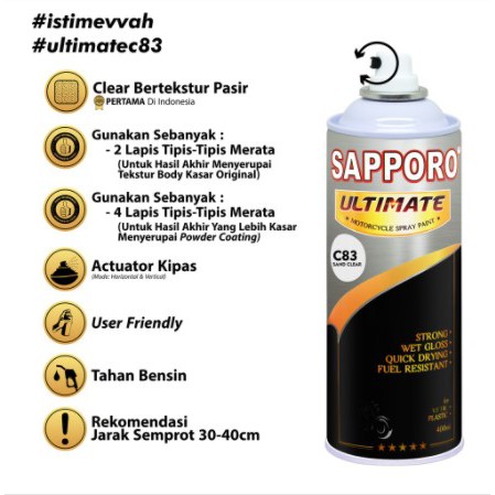 Cat Semprot Pilox Sapporo Ultimate C83 Sand Clear 400cc Vernis Clear Pasir Kasar Pylox Pilok