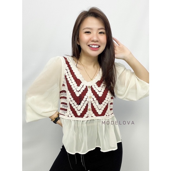 MDLV ~ 65110# Lumina Crochet Top Atasan Blouse Brukat Baju Import