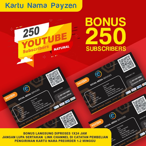 

KARTU NAMA PAYZEN - BONUS 250 SUBSCRIBER (BERGARANSI)