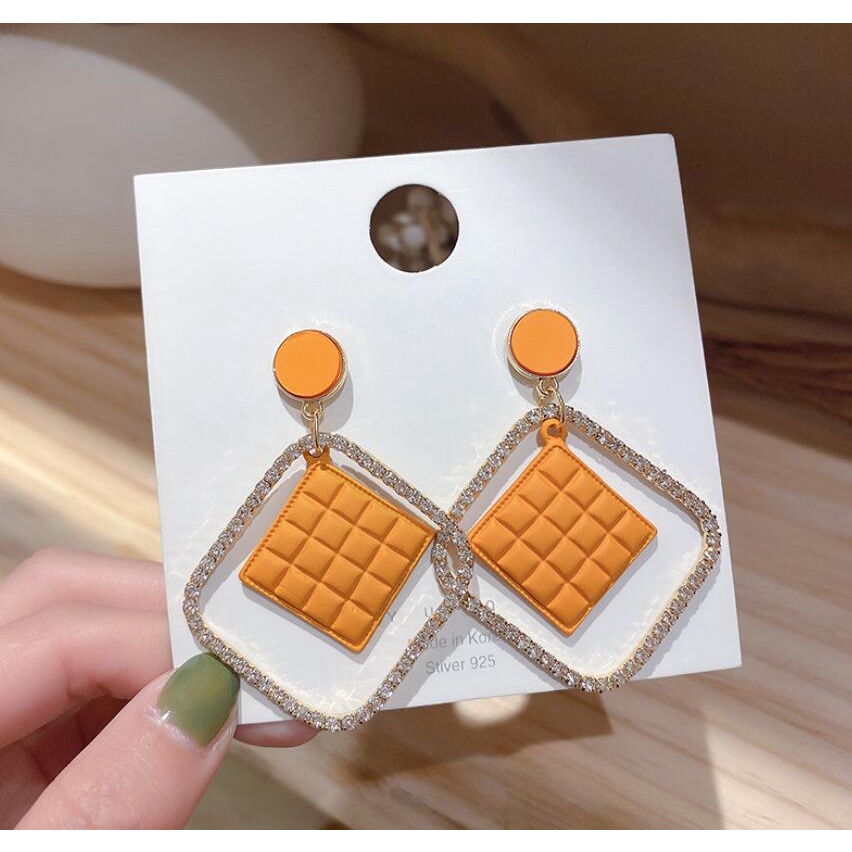 925 jarum perak Korea square trendy berlian imitasi anting-anting fashion geometris sederhana berlia