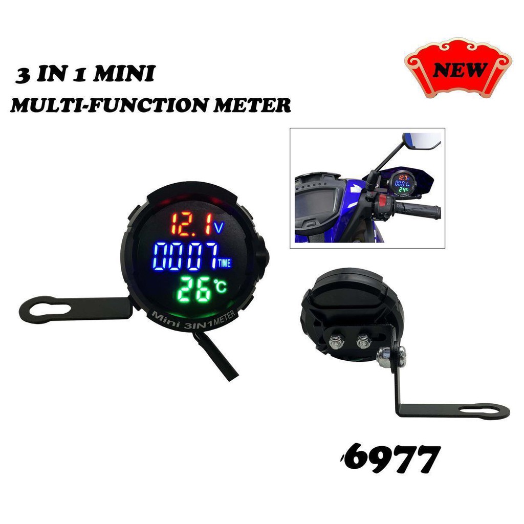 Voltmeter Aki Jarum Suhu 3 in 1 Meter Lunox