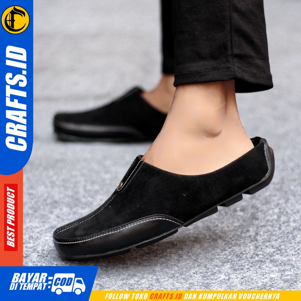 Sepatu Sendal Pria Casual Sepatu Slop Keren Kerja Outdoor Kulit Suede Original CRAFTS LUCCU