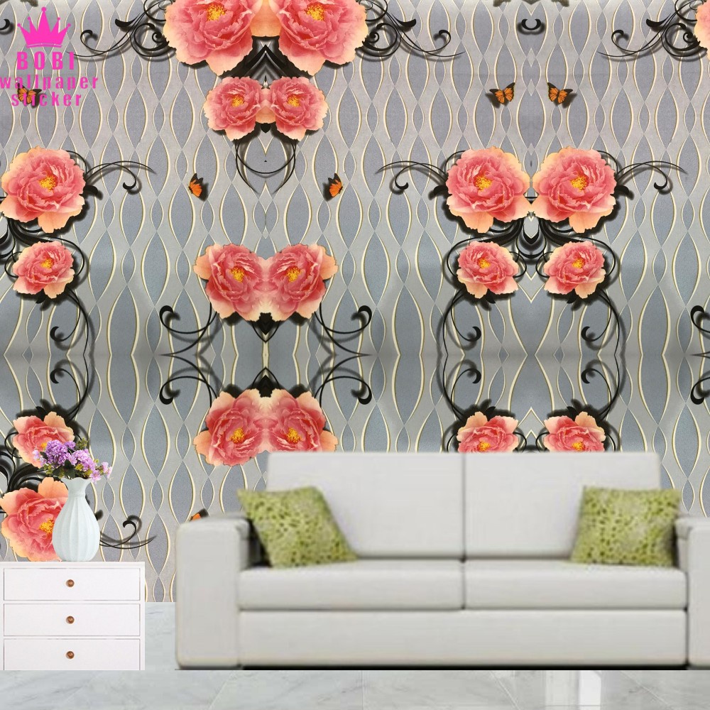 Wallpaper Sticker Motif Bunga Orange tangkai hitam  6063  / Wallpaper New 2021 /  Uk.9mx45cm