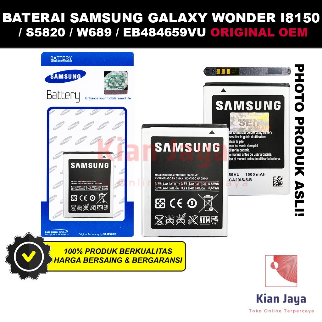 Baterai Samsung Galaxy W I8150 Wonder Original OEM Batre Batrai Battery Hp EB484659VU Ori