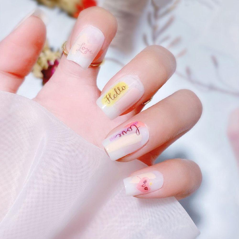 AUGUSTINA Agustina Stiker Kuku Huruf Gadis Bunga Pelangi Burung Kartun DIY Nail Decals