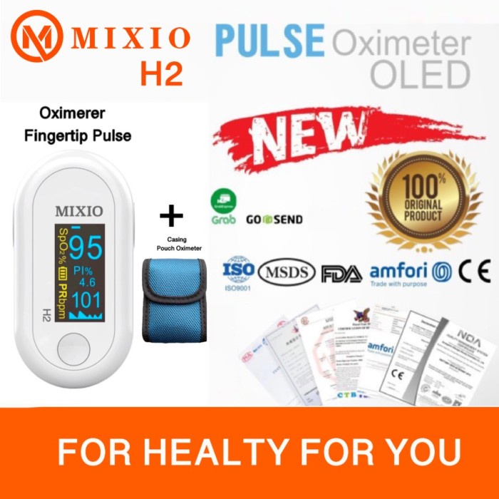 KESEHATAN PERLENGKAPAN MEDIS MIXIO H2 FINGERTIP PULSE OXIMETER SP02 SATURATION ORIGINAL OLED