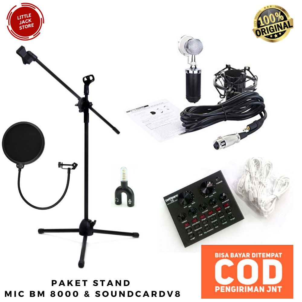 Paket Lengkap Mic BM8000 Soundcard V8 / V8S Spesial Karaoke Online Live Streaming Taffware